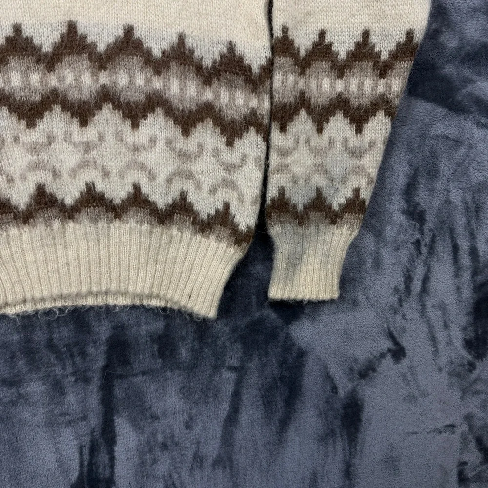 Samband of Iceland Sweater Mens M Cream Brown Fair Isle Wool Pullover Vintage